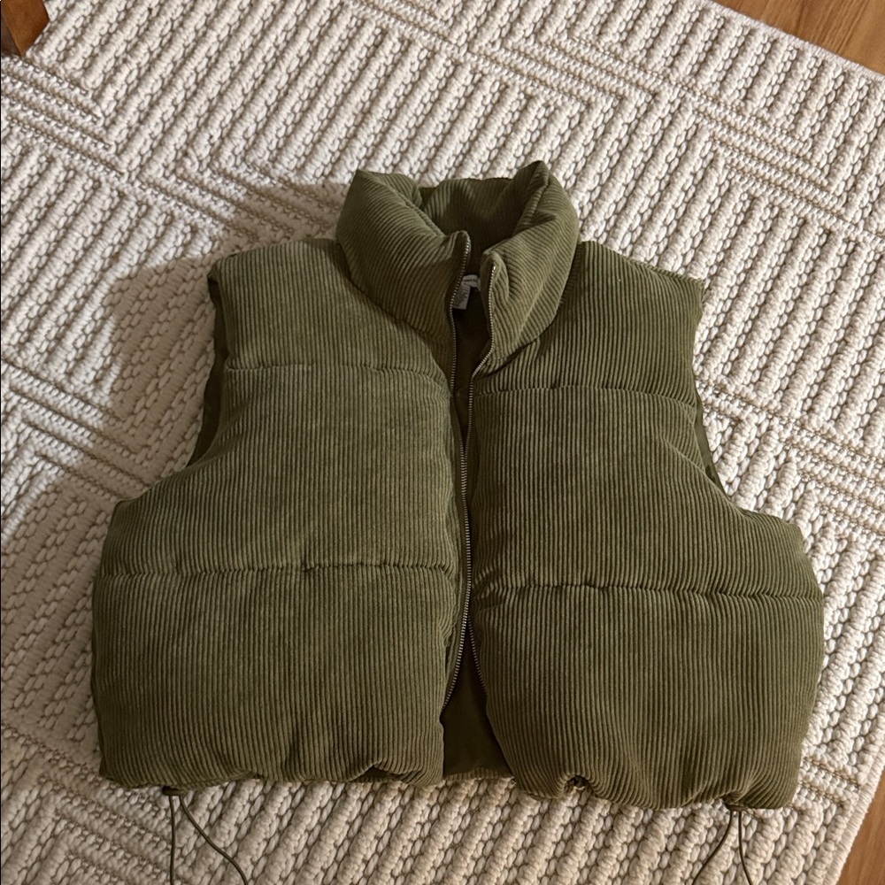Olive Green Corduroy Puffer Vest